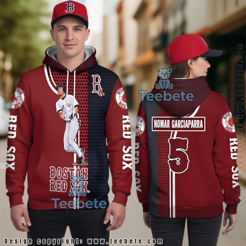 Boston Red Sox Nomar Garciaparra Player 3D Zip Up Hoodie Red Mens