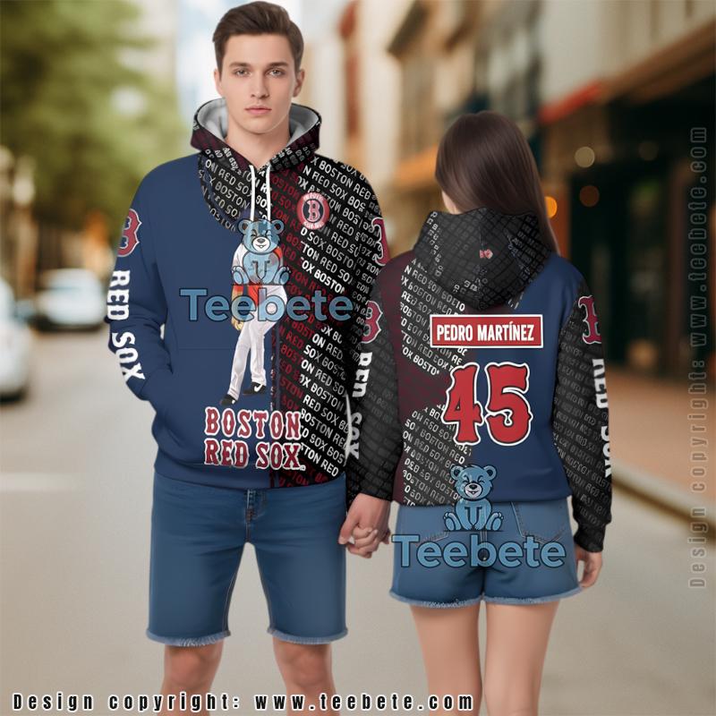 Boston Red Sox Pedro Martinez Player 3D Zip Up Hoodie Blue Mens