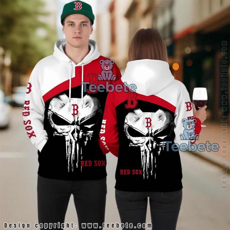 Boston Red Sox Skull Punisher 3D Hoodie Pullover Red Unisex