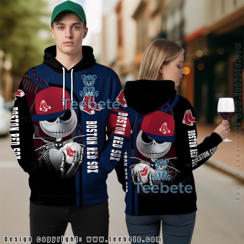 Boston Red Sox Vs Jack Skellington 3D Hoodie Blue Unisex