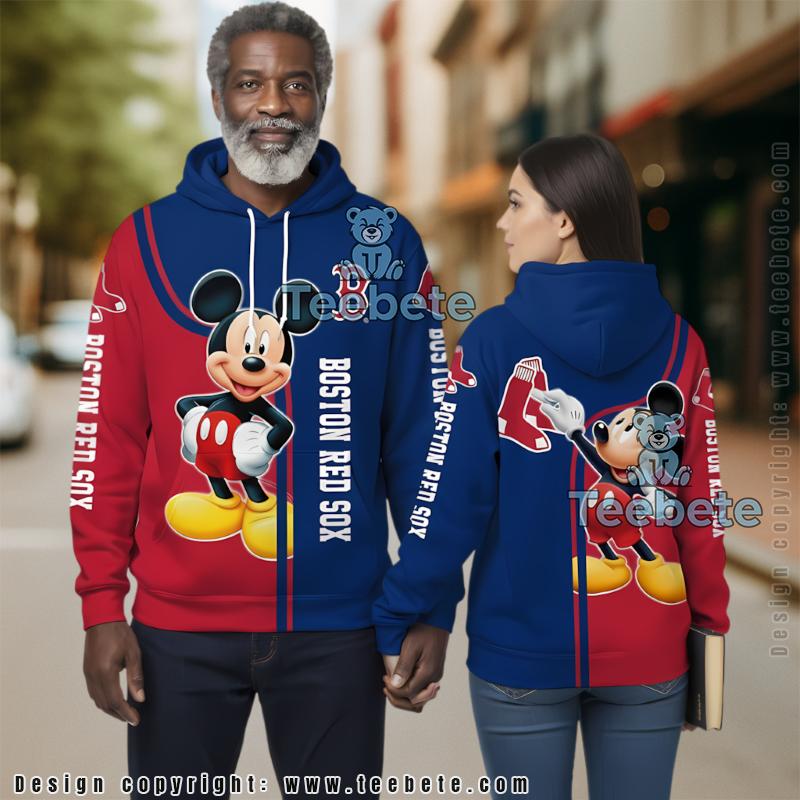 Boston Red Sox Vs Mickey 3D Hoodie Pullover Red Blue Unisex