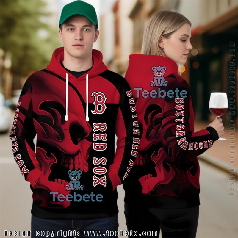 Boston Red Sox Vs Skull 3D Zip Up Hoodie Red Black Unisex