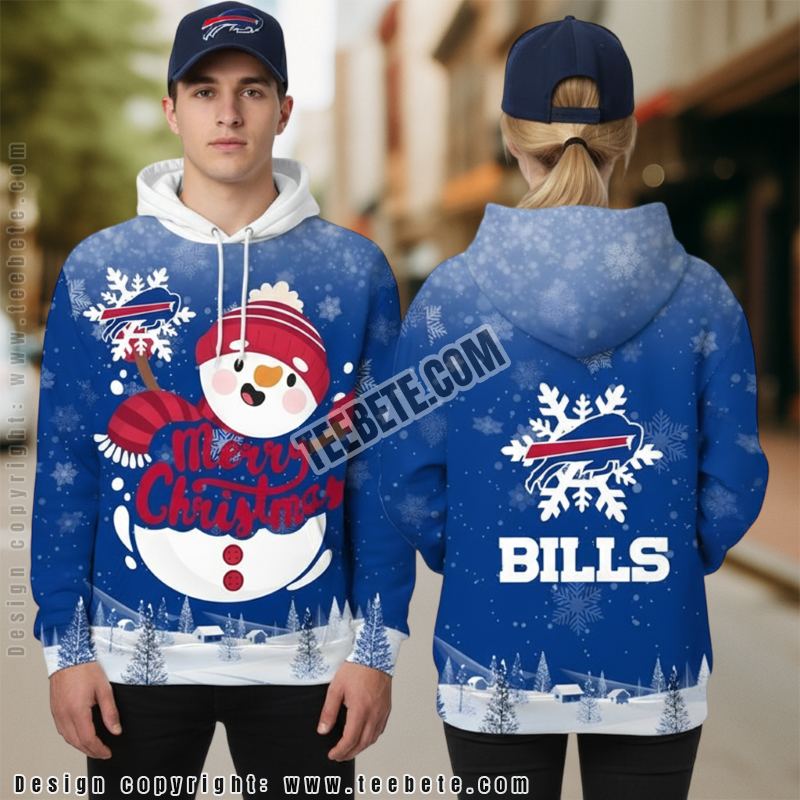 Buffalo Bills Snowman Merry Christmas 3D Hoodie Blue White Xmas
