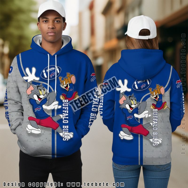Buffalo Bills Tom And Jerry 3D Hoodie Dad Mom Blue Grey