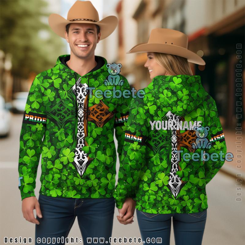 Celtic Cross Clover St Patrick Day 3D Hoodie Green Full Print