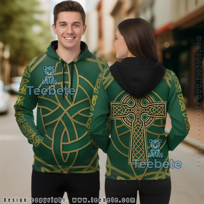 Celtic Cross Lucky Shamrock St Patrick 3D Hoodie Green Jacket