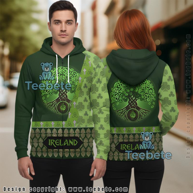 Celtic Tree Of Life St Patrick Day 3D Hoodie Green Mens