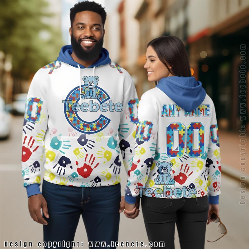 Chicago Cubs Autism Awareness 3D Hoodie Pullover White Unisex