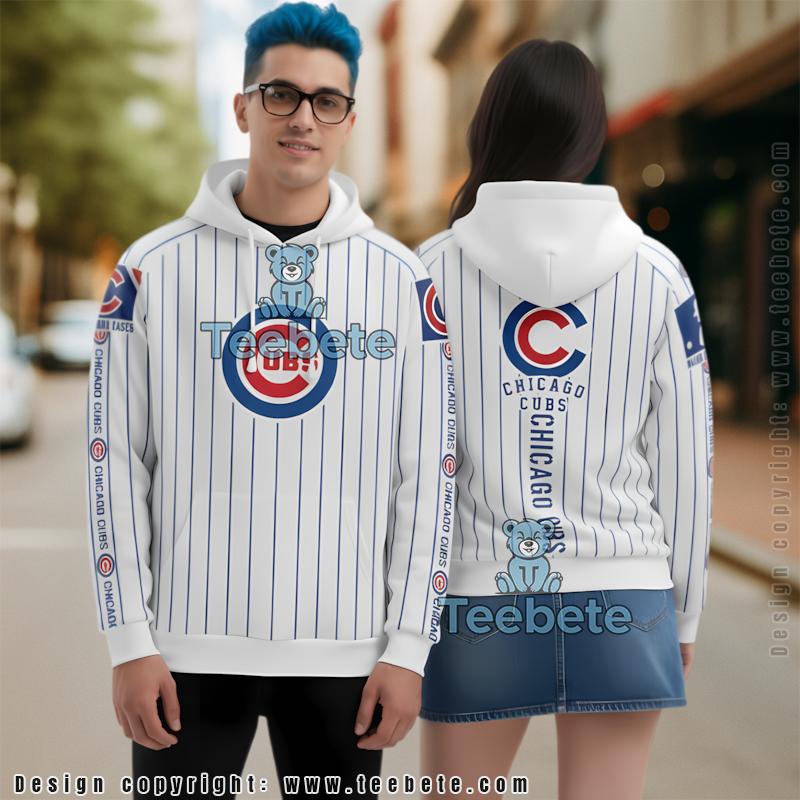 Chicago Cubs Durable Stitching Detail 3D Zip Up Hoodie White Unisex