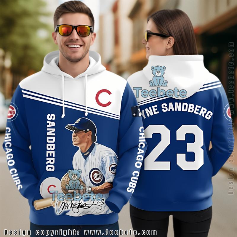 Chicago Cubs Ryne Sandberg Player 3D Hoodie Blue Mens