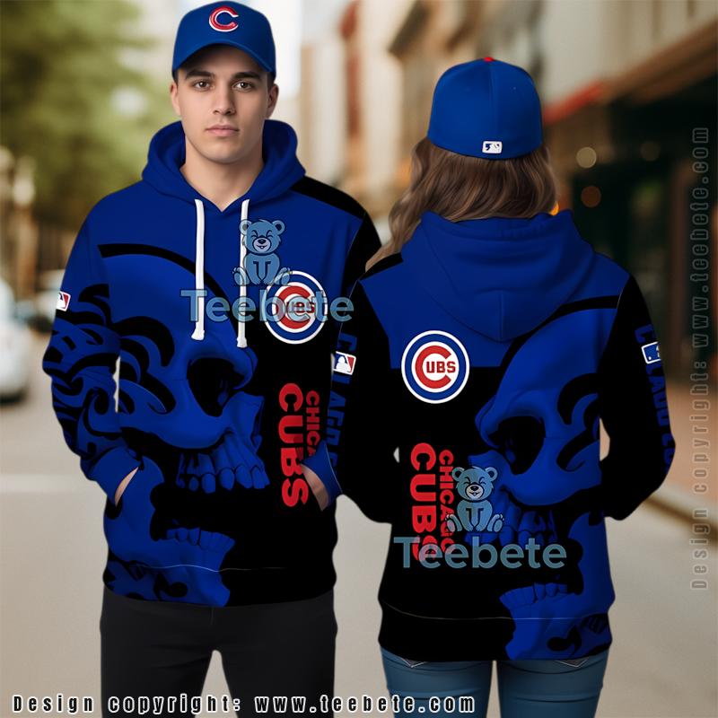 Chicago Cubs Skull Colorblock Layout 3D Hoodie Zipper Blue Unisex