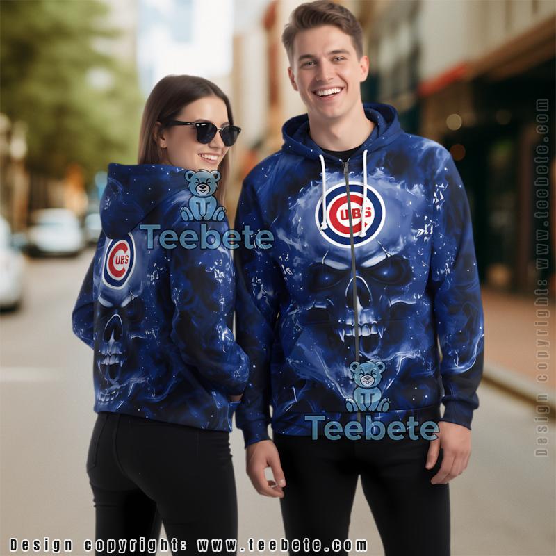 Chicago Cubs Skull True Fan Essential 3D Hoodie Blue Mens