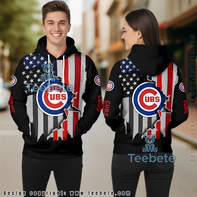 Chicago Cubs Vs America Flag 3D Hoodie Black Dad Mom