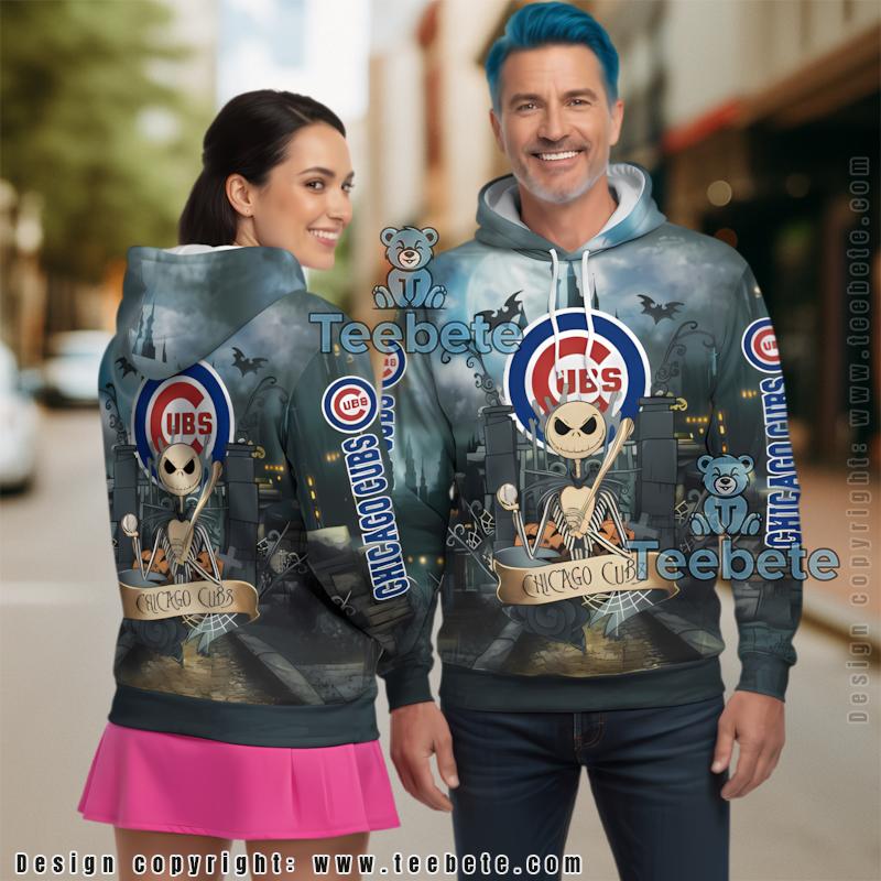 Chicago Cubs Vs Jack Skellington 3D Hoodie Zipper Blue Unisex