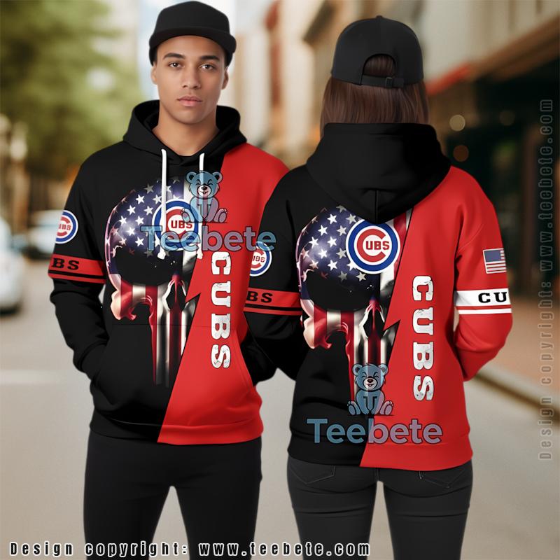 Chicago Cubs Vs Punisher Skull Us Flag 3D Hoodie Red Unisex