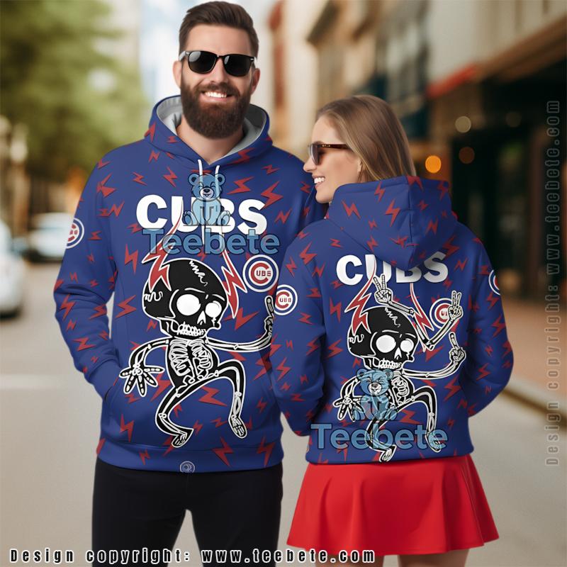 Chicago Cubs Vs Skeleton 3D Zip Up Hoodie Blue Unisex