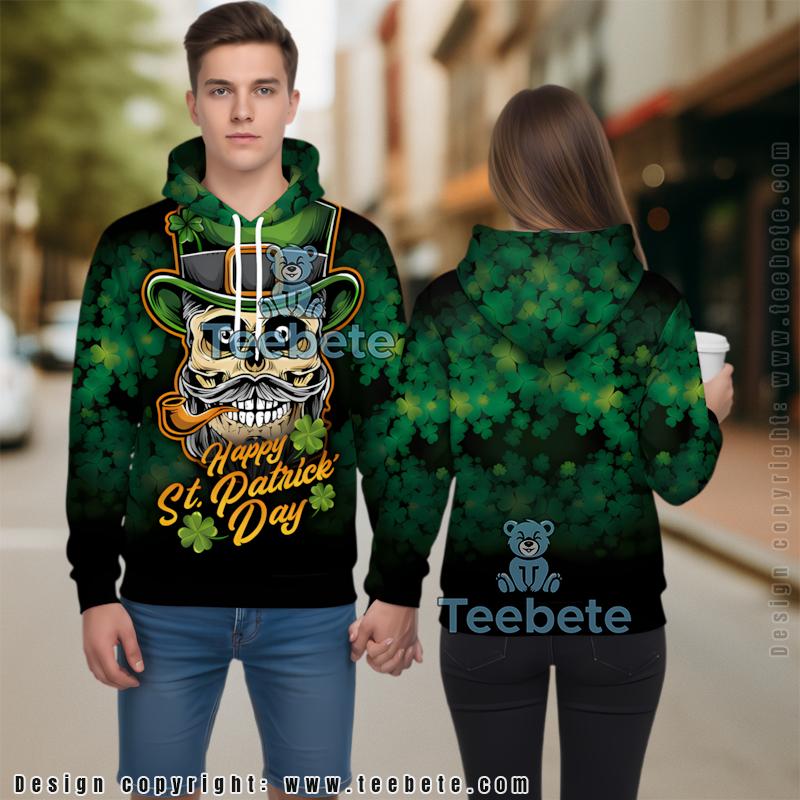 Clover Skull St Patrick Day 3D Hoodie Green Full Print
