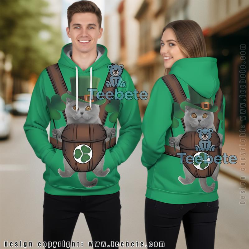 Cute Cat St Patrick Day 3D Hoodie Green Graphic
