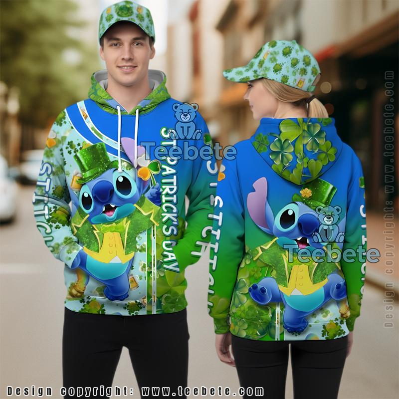 Disney Stitch St Patrick Day 3D Hoodie Green Pullover