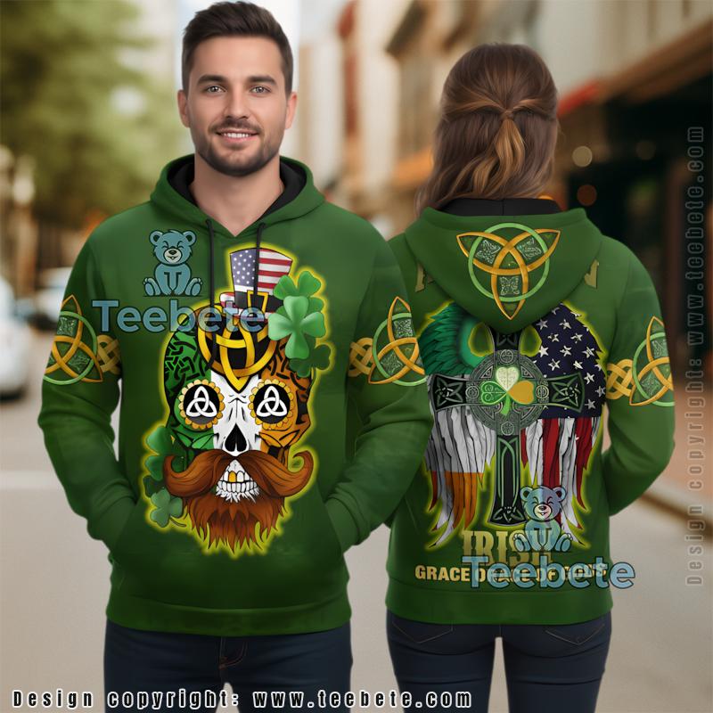 Irish Skull Grace St Patrick Day 3D Hoodie Green Realistic