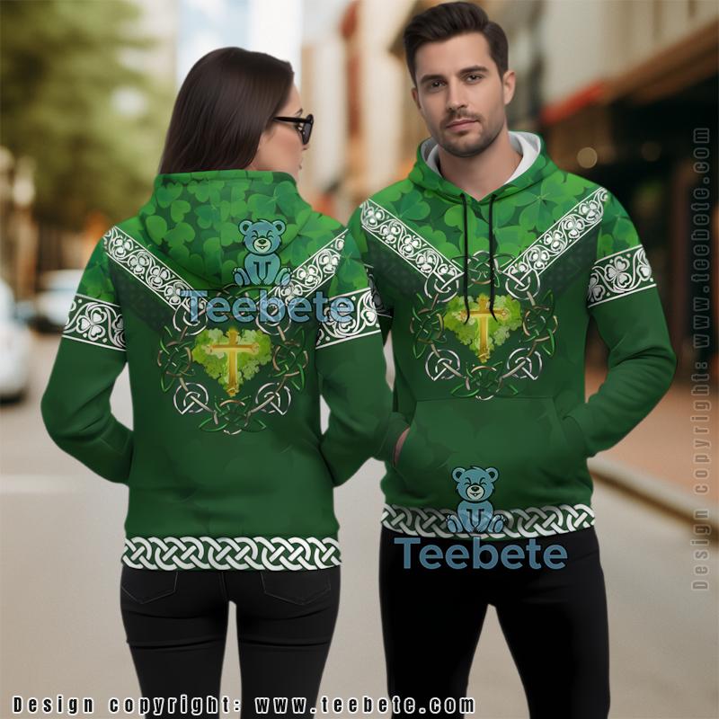 Jesus Cross Shamrock St Patrick Day 3D Hoodie Green Illusion