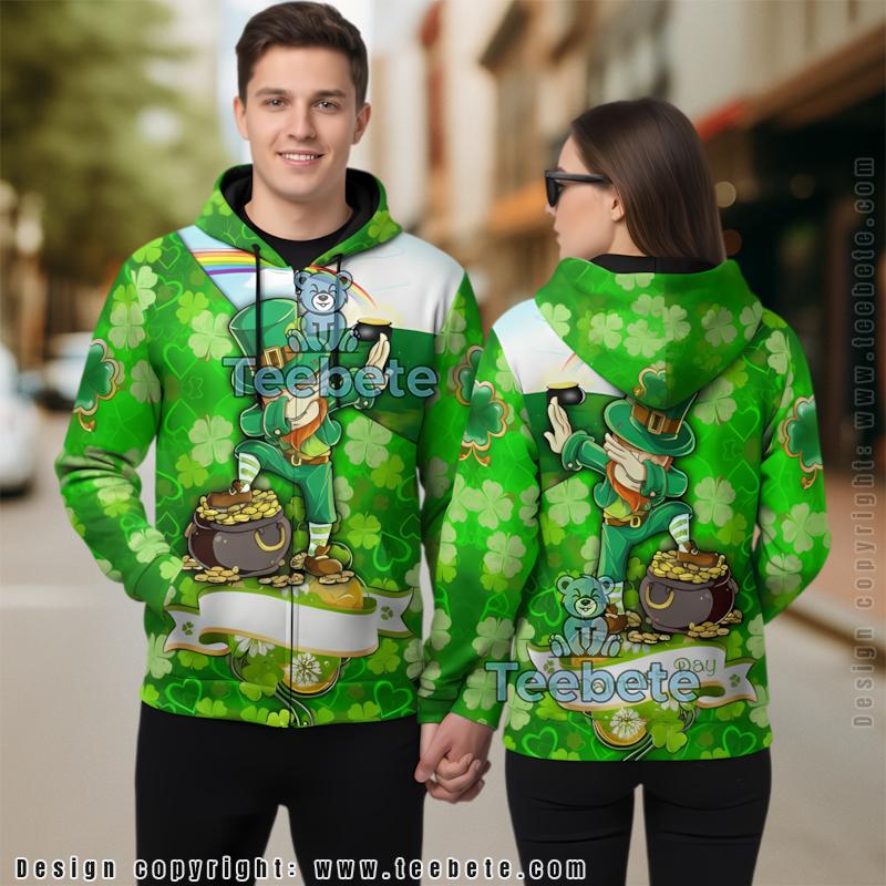 Leprechaun Dabbing Personalized St Patrick Day 3D Hoodie Green Design