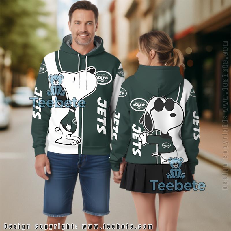 New York Jets Snoopy 3D Hoodie Green White Print
