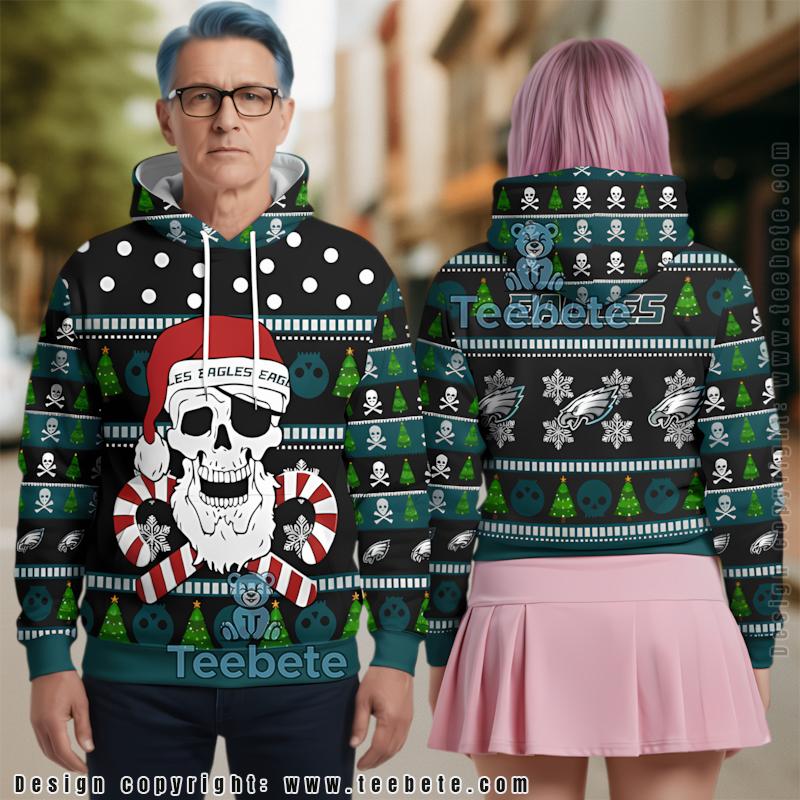 Philadelphia Eagles Skull 3D Hoodie Blue Unisex