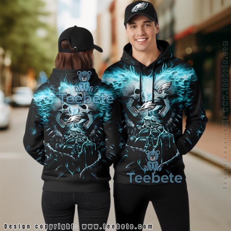 Philadelphia Eagles Skull Unleash 3D Hoodie Blue Black