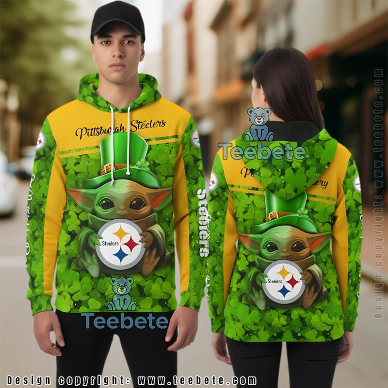 Pittsburgh Steelers Baby Yoda St Patrick Day 3D Hoodie Green Cool