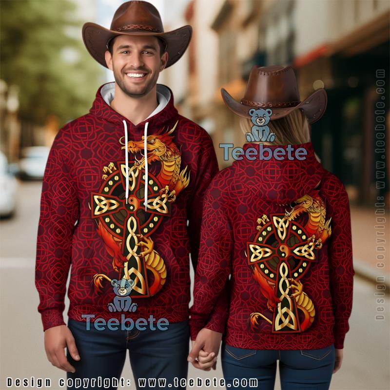 Red Dragon Irish St Patrick Day 3D Hoodie Green Realistic