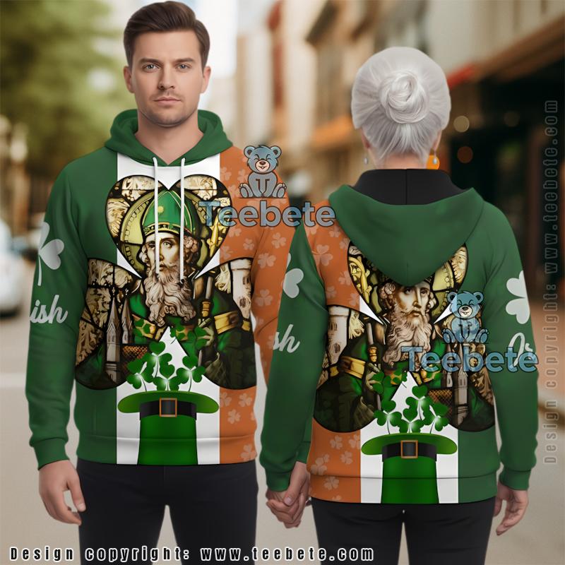 Saint Patrick Shamrock Irish Flag 3D Hoodie Green Graphic