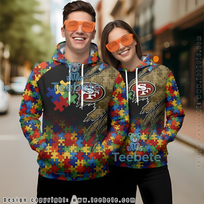 San Francisco 49Ers Autism Awareness 3D Hoodie Black Red