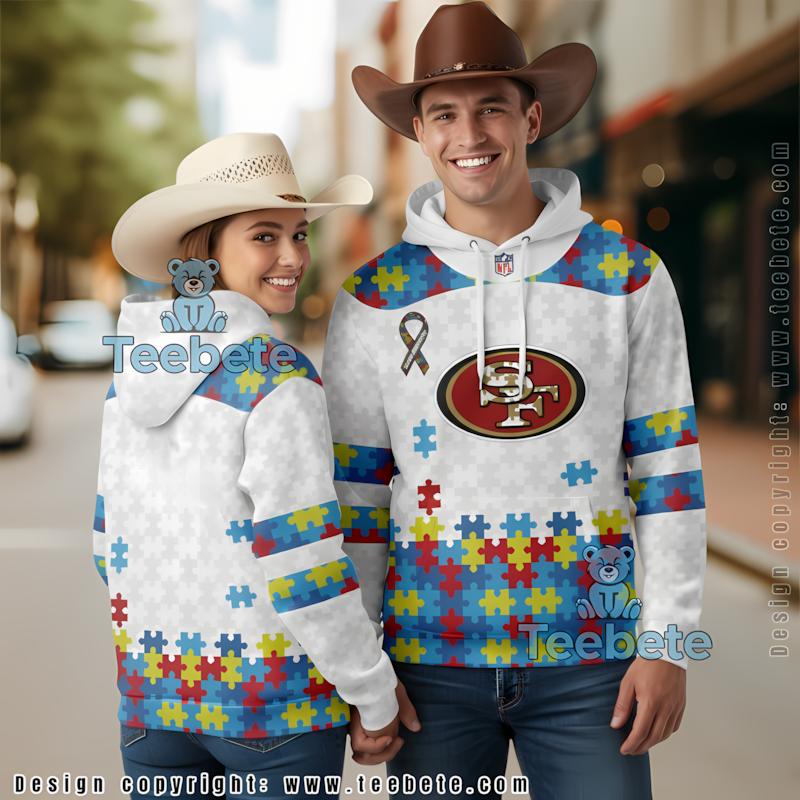 San Francisco 49Ers Autism Awareness 3D Hoodie White
