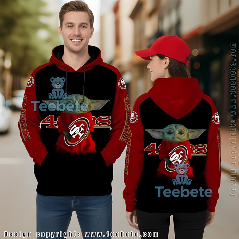 San Francisco 49Ers Baby Yoda 3D Hoodie Grey