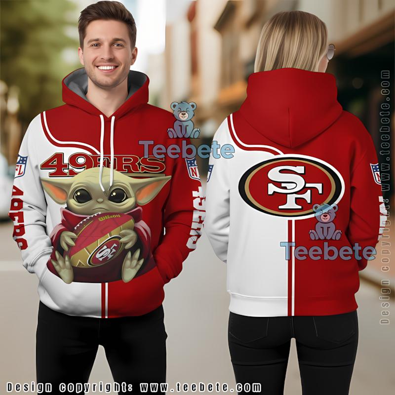 San Francisco 49Ers Baby Yoda Star Wars 3D Hoodie Black Red