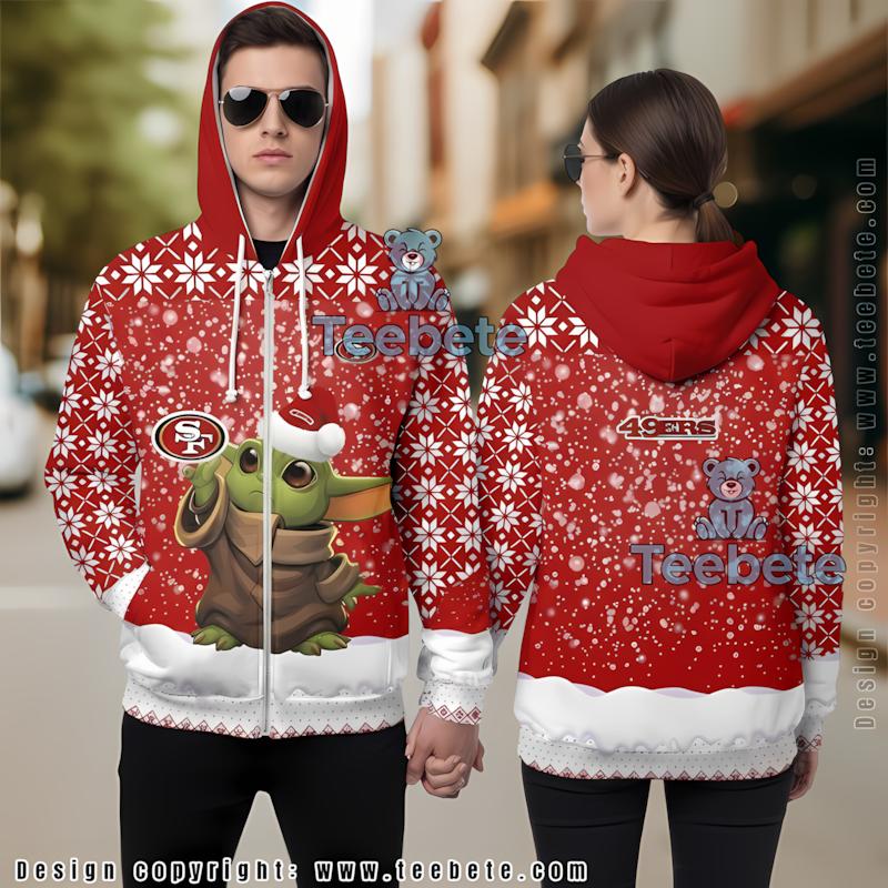 San Francisco 49Ers Baby Yoda 3D Hoodie White Red