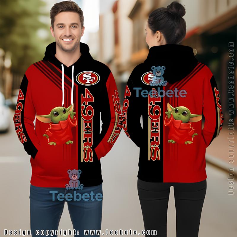 San Francisco 49Ers Baby Yoda Star Wars 3D Hoodie Black Red