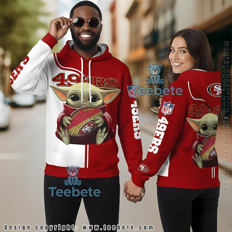 San Francisco 49Ers Christmas Baby Yoda 3D Hoodie White Red