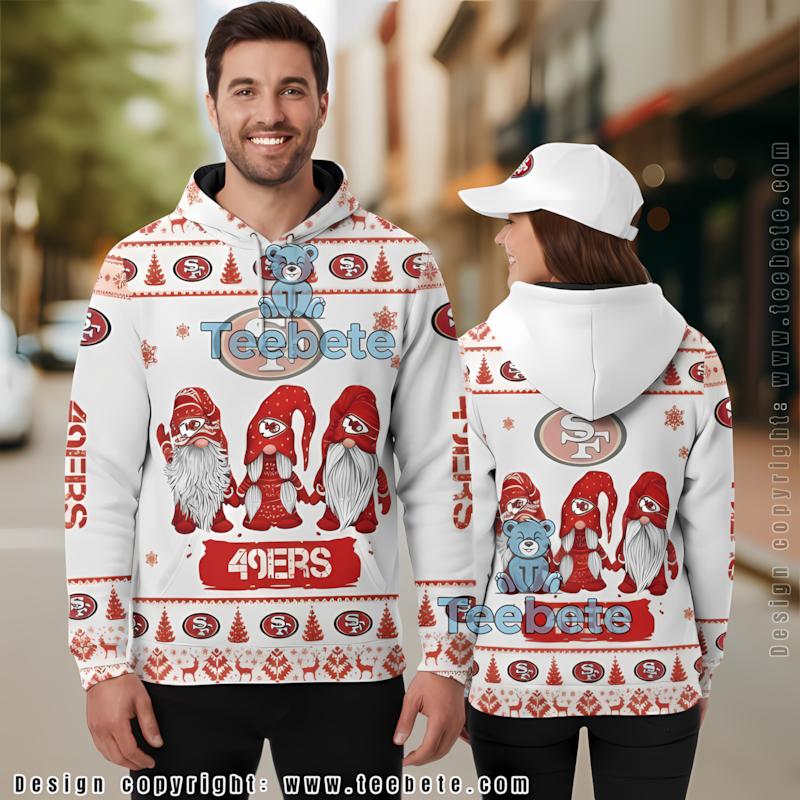 San Francisco 49Ers Christmas Gnomes 3D Hoodie White Red