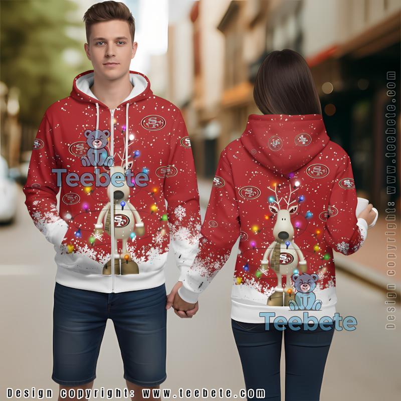 San Francisco 49Ers Christmas Reindeer 3D Hoodie Red White