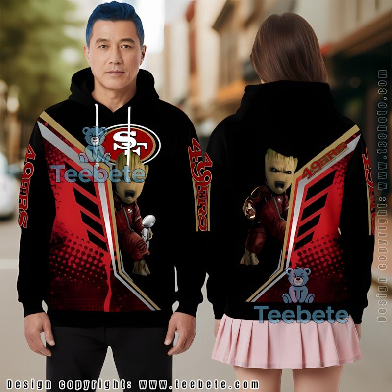 San Francisco 49Ers Groot 3D Hoodie Black Red