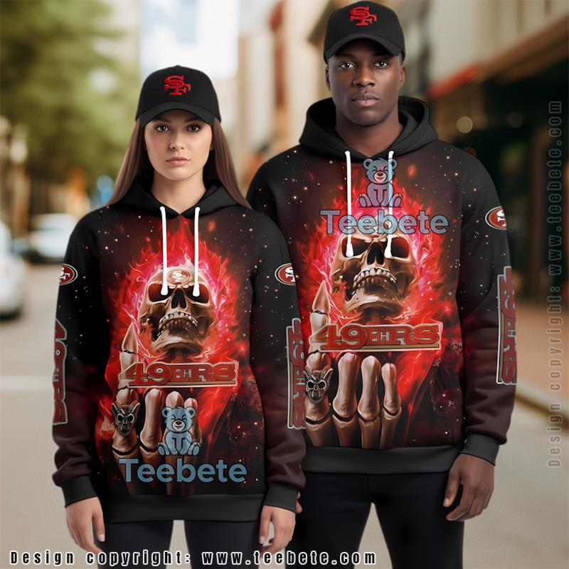 San Francisco 49Ers Hot Skull 3D Hoodie Black Red