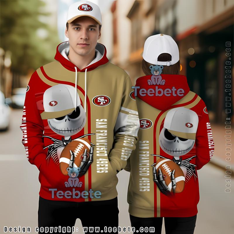 San Francisco 49Ers Jack Skellington 3D Hoodie Yellow Red