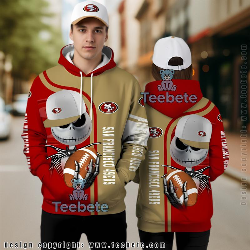 San Francisco 49Ers Jack Skellington Halloween 3D Hoodie Yellow Red