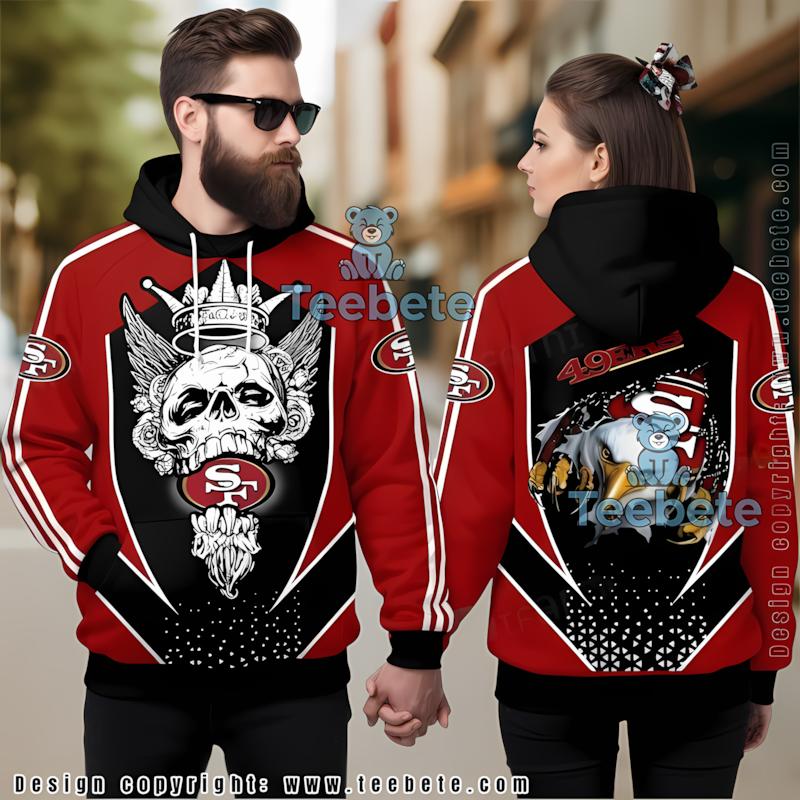 San Francisco 49Ers King Skull Eagle 3D Hoodie Black Red