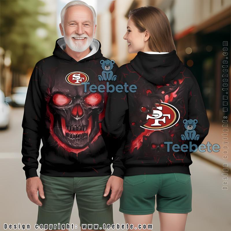 San Francisco 49Ers Lava Skull 3D Hoodie Black Red Graphic