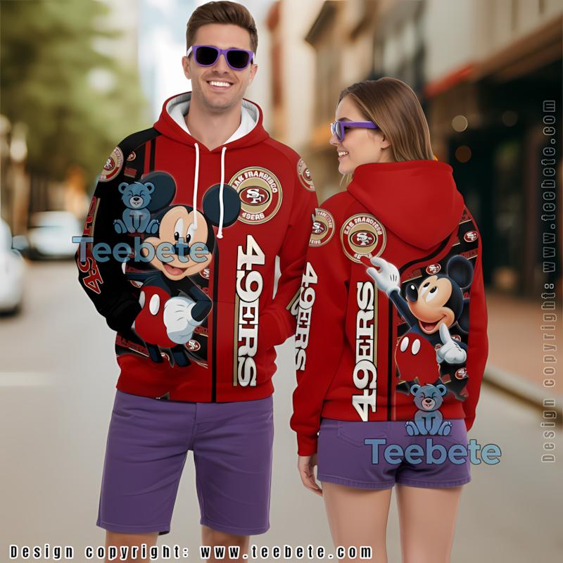 San Francisco 49Ers Mickey Mouse Christmas 3D Hoodie Black Red
