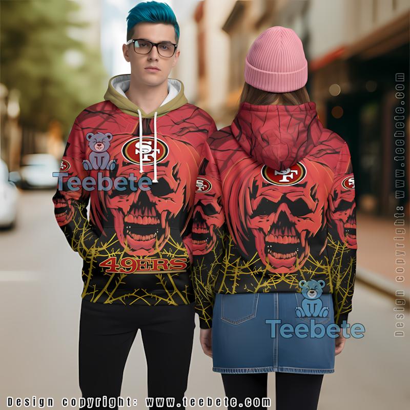 San Francisco 49Ers Pumpkin Skull Halloween 3D Hoodie Black Red