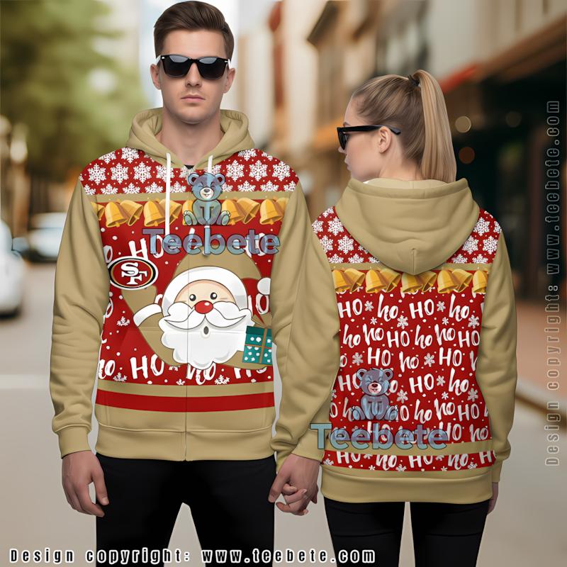 San Francisco 49Ers Santa Claus Christmas 3D Hoodie Yellow Red